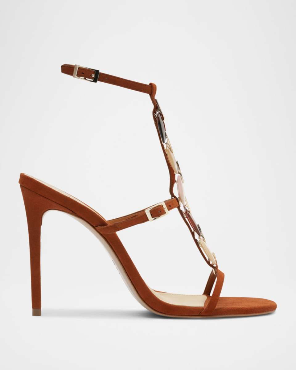 Cassandra Suede Gem T-Strap Stiletto Sandals